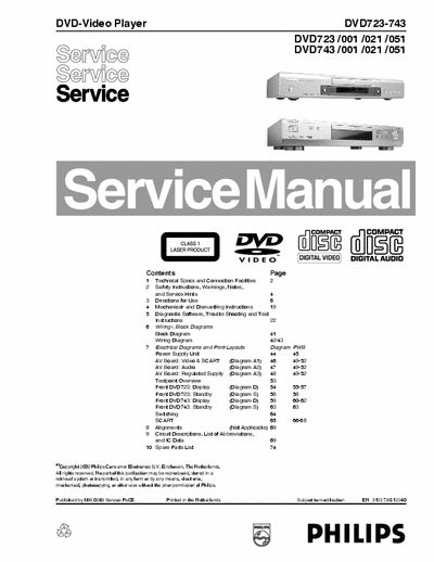 Philips DVD723, DVD743 Mechanism Service Dvd Player Ver. /001 /021 /051 - (21.414Kb) 10 Part File - pag. 78